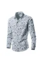Vue détaillée de la chemise homme à manches longues avec imprimé floral bleu élégant. - M / Style 3