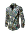 Gros plan d'une chemise casual pour homme à manches longues avec un bel imprimé floral tropical. - M / Style 2