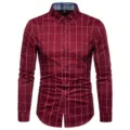 Chemise casual homme à carreaux rouges manches longues avec col intérieur écossais. - M / Bordeaux