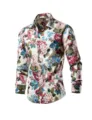 Mens long sleeve floral button down shirt casual vintage rose print top for stylish men - Style 5
