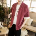 Mens Casual Chinese Style Cotton Linen Cardigan Half Sleeve Red Color Variant Top Item - M / Tops / Red