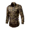 Camicia Uomo Nero Oro Manica Lunga Casual Moda Stampa Astratta Camicetta Elegante - Taglia M / Top / Kaki