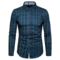 Camicia casual a quadri manica lunga da uomo vestibilità slim colletto classico - Blu lago