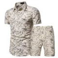 Men's short sleeve shirt and shorts set summer casual vintage floral print two piece outfit. - DC03 Set