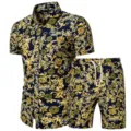 Ensemble chemise et short d'été pour homme imprimé baroque or vintage de luxe chic - M / Ensemble / Ensemble DC08