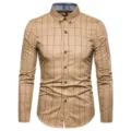 Chemise à carreaux manches longues homme classique décontractée kaki chemise habillée - M / Kaki