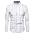 Chemise à carreaux à manches longues pour homme avec col et boutons contrastés. - M / Blanc