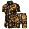 Ensemble chemise et short manches courtes imprimé baroque homme luxe motif or. - M / Ensemble / Ensemble DC06