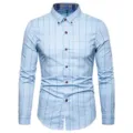 Camicia casual da uomo a manica lunga con motivo a quadretti azzurro e verde. - Azzurro