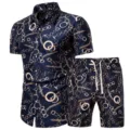 Ensemble chemise et short à manches courtes pour homme avec imprimé baroque or. - 5XL / Ensemble / Ensemble DC05