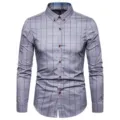 Chemise casual homme à manches longues et motif à carreaux gris classique et élégant. - M / Gris