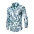 Chemise decontractee homme manches longues imprime tropical bleu haut mode design elegant - M / Style 1