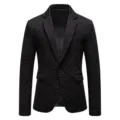 Men's slim fit black rose jacquard suit jacket detail view for formal evening events. - M / Black
