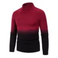Jersey hombre cuello alto degradado tejido otoño invierno cálido suéter elegante top. - M / Rojo