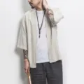 Gilet en Lin pour Homme Style Chinois Été Manches Trois-Quarts Manteau Décontracté - M / 1805 Lin naturel