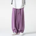 Pantalones anchos morados hombre estilo vintage japonés casual streetwear otoño moda - Púrpura