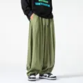 Pantalón casual ancho verde oliva para hombre estilo retro streetwear plisado. - M / Verde Militar