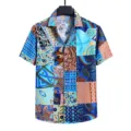 Camicia da mare a manica corta da uomo con vivace stampa patchwork etnica casual. - Taglia L / Top / 314 Blu