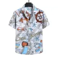 Men's short sleeve beach shirt nautical marine print button down casual summer top 2024 - 320