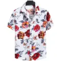 Men's short sleeve Hawaiian beach shirt with colorful floral print, casual summer top. - 317