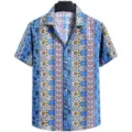 Camicia da uomo a maniche corte con una vivace stampa cachemire etnica blu. - Taglia L / Top / 316 Blu