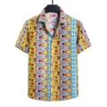 Camicia uomo manica corta stampata stile etnico spiaggia vacanza top casual nuova - Taglia L / Top / 316 Giallo