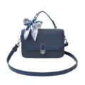 Elegant blue textured shoulder bag with chic scarf decoration for women casual daily wear. - Blue