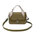 Chic Green Woven Handbag Shoulder Crossbody Bag Featuring Elegant Scarf Variant - Green