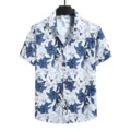Men's short sleeve floral shirt casual summer beach button down top breathable fabric blue white - 321