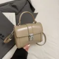Women PU leather top handle shoulder bag stylish commuter crossbody box bag summer new - Style A Khaki