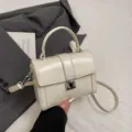 Elegant beige top handle box bag for women, stylish minimalist crossbody bag for daily commute. - Type B Off-White Leather