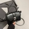 Black PU leather top handle crossbody box bag, stylish commuting small square handbag for women. - Style B Black