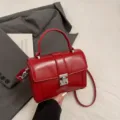 Chic glossy red structured box handbag stylish commuter top handle shoulder bag. - Style B Red