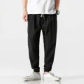Men's Black Loose Casual Harem Pants Breathable Ice Silk Summer Trousers Size L - M / Black