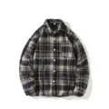 Giacca camicia in lana a quadri maniche lunghe uomo autunno inverno larghe casual - Taglia M / Top / Nero