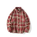 Camicia a quadri rossa da uomo in lana giacca casual ampia per l'autunno inverno - Taglia M / Top / Borgogna