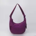 Purple nylon crescent crossbody shoulder bag, lightweight casual daily tote purse for women. - Purple