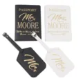 Stel paspoorthoesje en bagagelabel set, zwart-witte PU leer reisaccessoires voor koppels. - Zwart En Wit Combinatie Set / 4-delige set