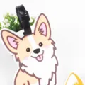 Cute Corgi dog PVC luggage tag close-up, colorful travel bag identifier accessory for easy travel tracking. - Corgi Style / 2 Pink Dog