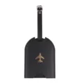 Black PU Leather Travel Luggage Tag with Gold Airplane Pattern Suitcase ID Card Holder - Black