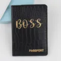 Crocodile pattern PU leather passport holder protective cover travel card case wallet - BOSS Print Style (260422-1) / Black