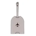 Grey PU leather luggage tag with metal airplane design and adjustable buckle strap for travel. - Light Gray