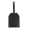 Black PU leather luggage tag with adjustable strap and metal buckle for travel use. - Black
