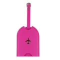 Pink PU leather luggage tag with gold airplane emblem, ideal for travel suitcases and bags. - Rose Red
