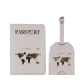 Reise Passhülle und Kofferanhänger Set mit goldener Weltkarte für Damen und Herren. - Reisepasshülle Und Kofferanhänger / Hellgrau