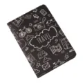 Fundas de pasaporte de cuero PU negro con estampados de viajes blancos, tarjetero multifuncional. - Negro