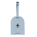 Light blue PU leather luggage tag with airplane design travel suitcase ID bag label. - Light Blue