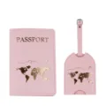 Rosa Reisepasshülle und Gepäckanhänger Set, goldenes Weltkarten Reisezubehör. - Reisepasshülle Und Kofferanhänger / Rosa