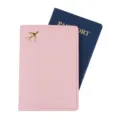 Custodia per passaporto in pelle PU rosa con decoro aereo dorato, porta documenti. - Rosa
