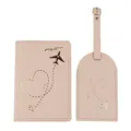 Beiges Leder Reisepass Hülle und Kofferanhänger Set mit Flugzeug Motiv für Reisen SKU - Zweiteiliges Set / Khaki